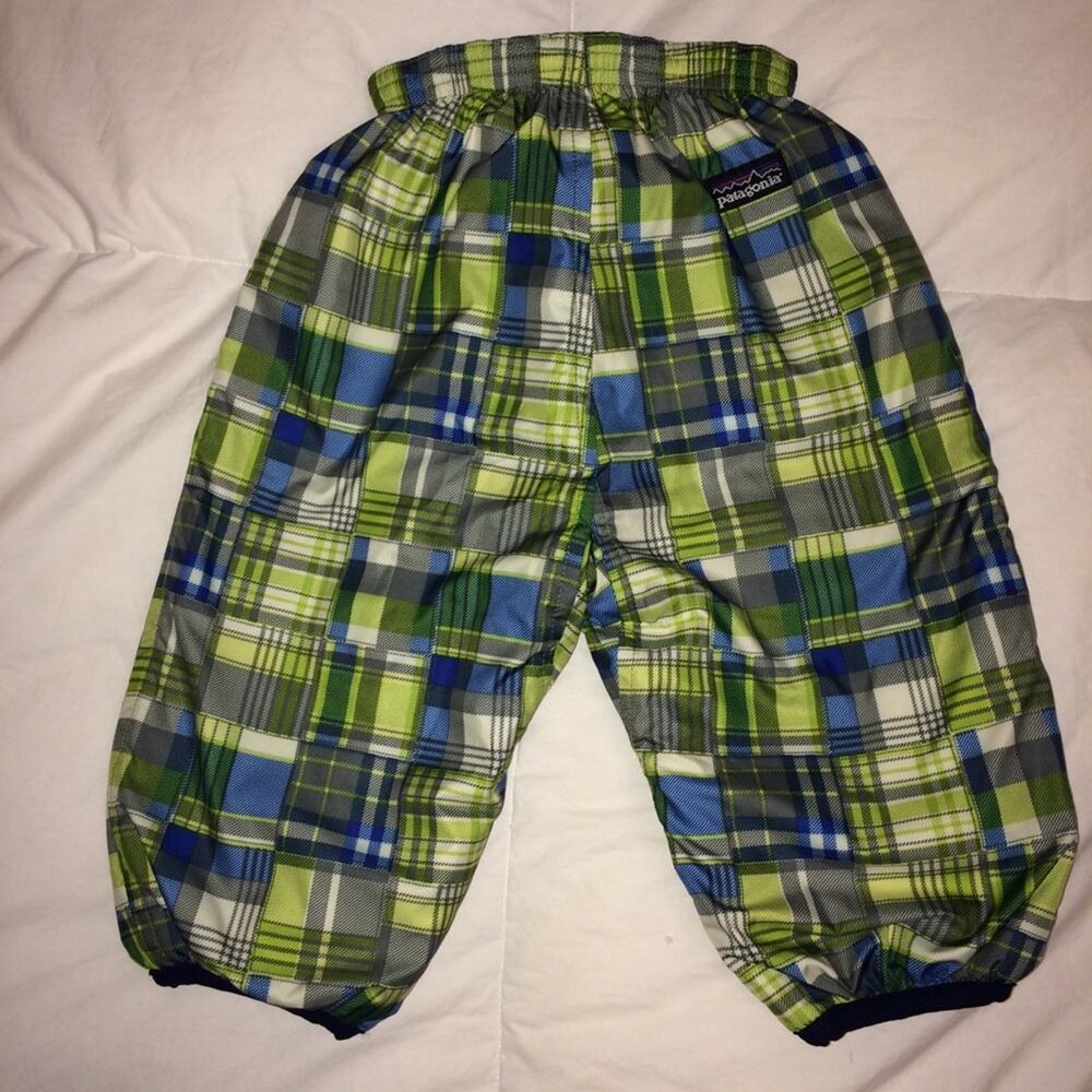 Patagonia Infant Reversible Puff Ball Snow Pants Green Blue 6 months